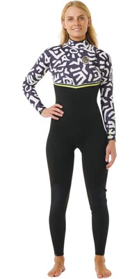 2025 Rip Curl Womens E-Bomb 4/3mm Zip Free Wetsuit 14LWFS - Black / Lime